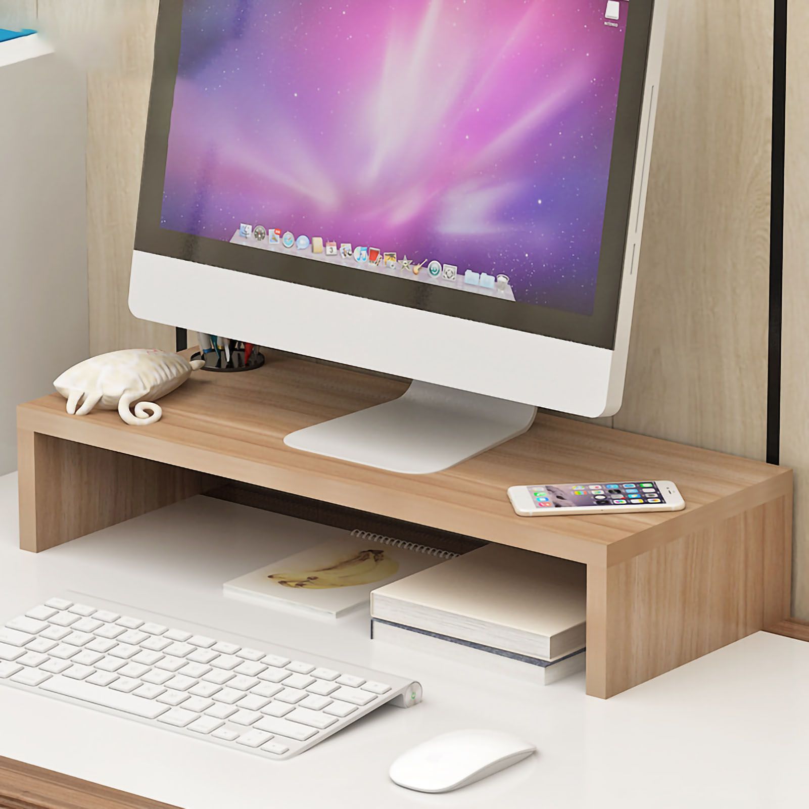 Monitor Stand Riser Ergonomic Computer Monitor Riser Stand Extra Storage Space Desktop Notebook Elevated Base Light Walnut Main image