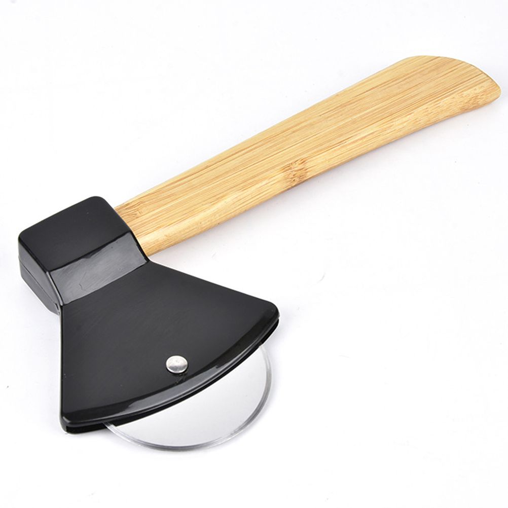 Axe Pizza Cutter with Bamboo Handle Pizza Wheel Grater Rotating Blade Pizza Knife Main image