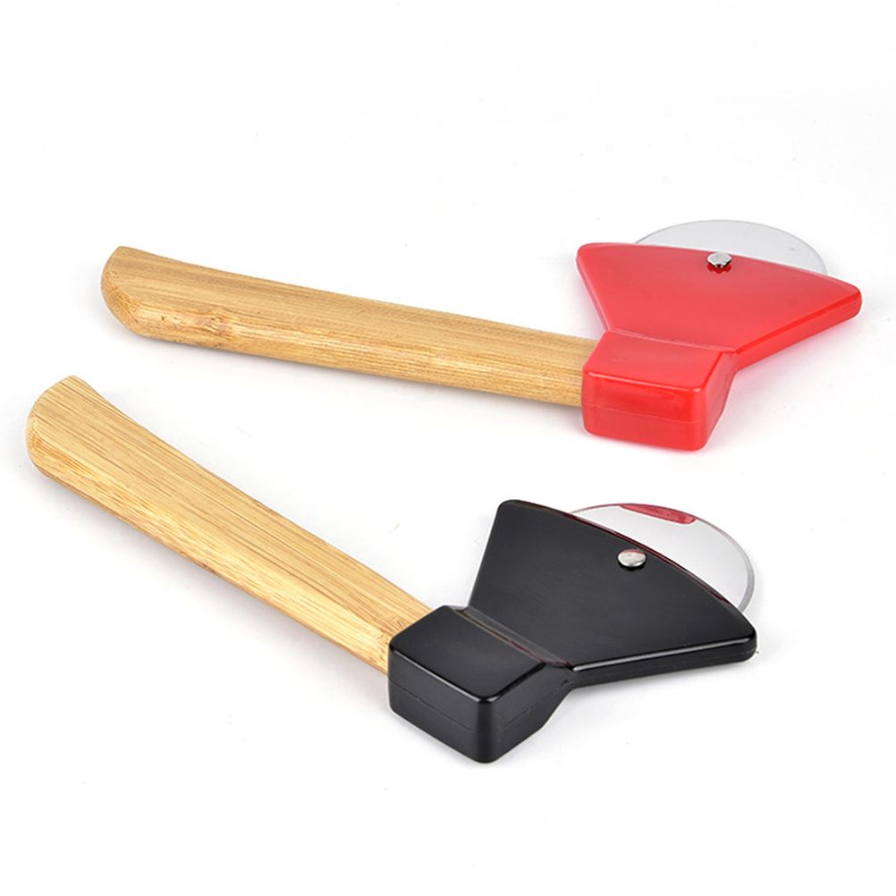 Axe Pizza Cutter with Bamboo Handle Pizza Wheel Grater Rotating Blade Pizza Knife