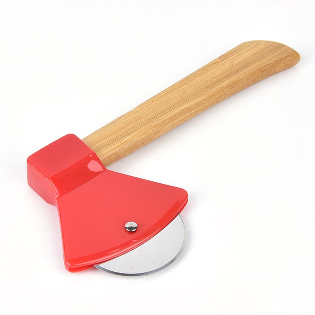 Axe Pizza Cutter with Bamboo Handle Pizza Wheel Grater Rotating Blade Pizza Knife