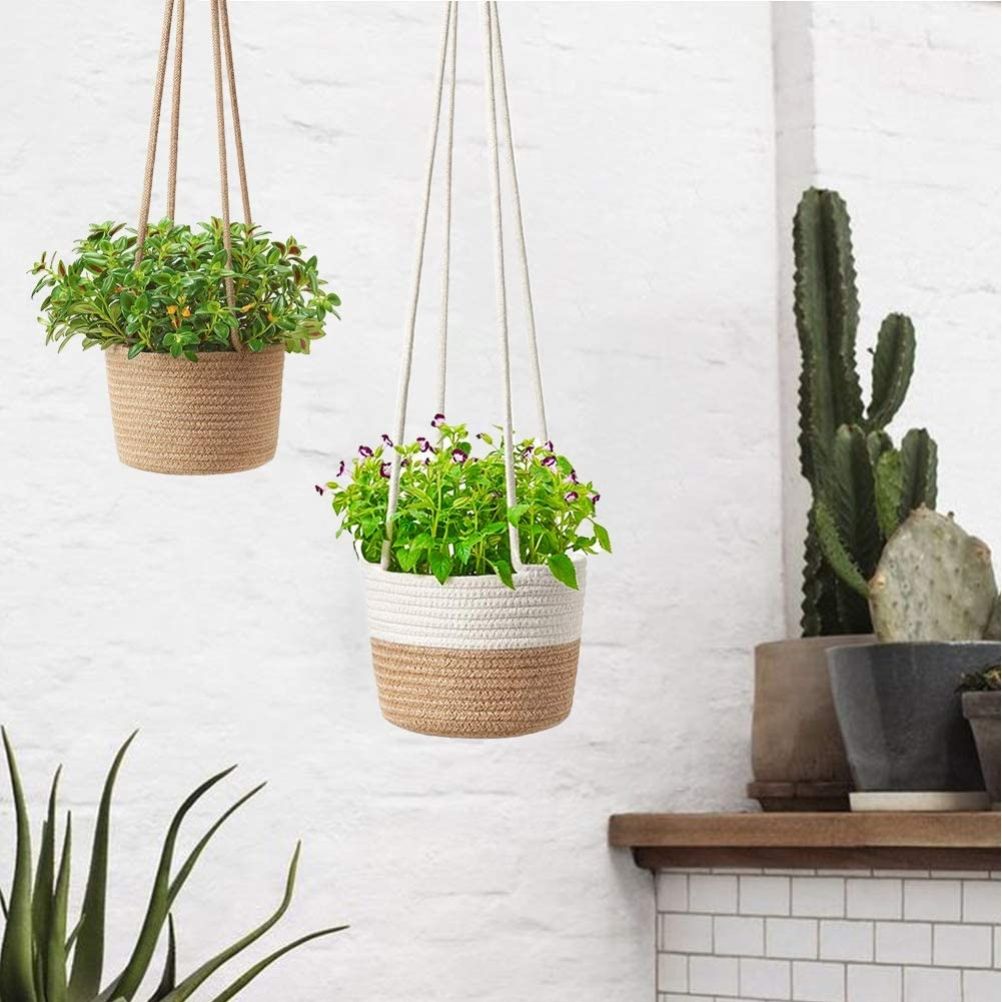 2PCS Braided Plant Basket Hanging Plant Pots Plant Hanger Plant Basket Wall Decoration Flower Pots
