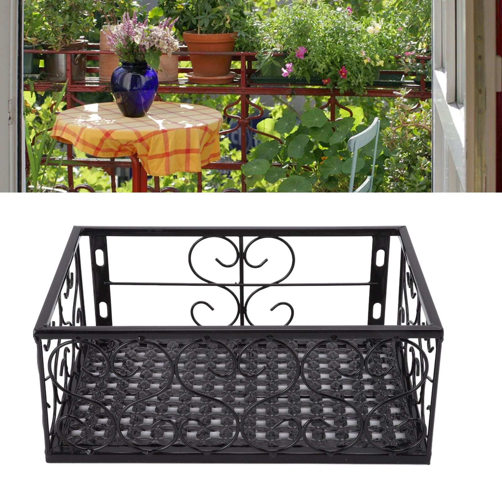 Balcony Flower Pot Stand Thickened Iron Decorative Patio Railing Shelf With Retainers for Windowsill Applicable to 6.5cm/2.6in Railing