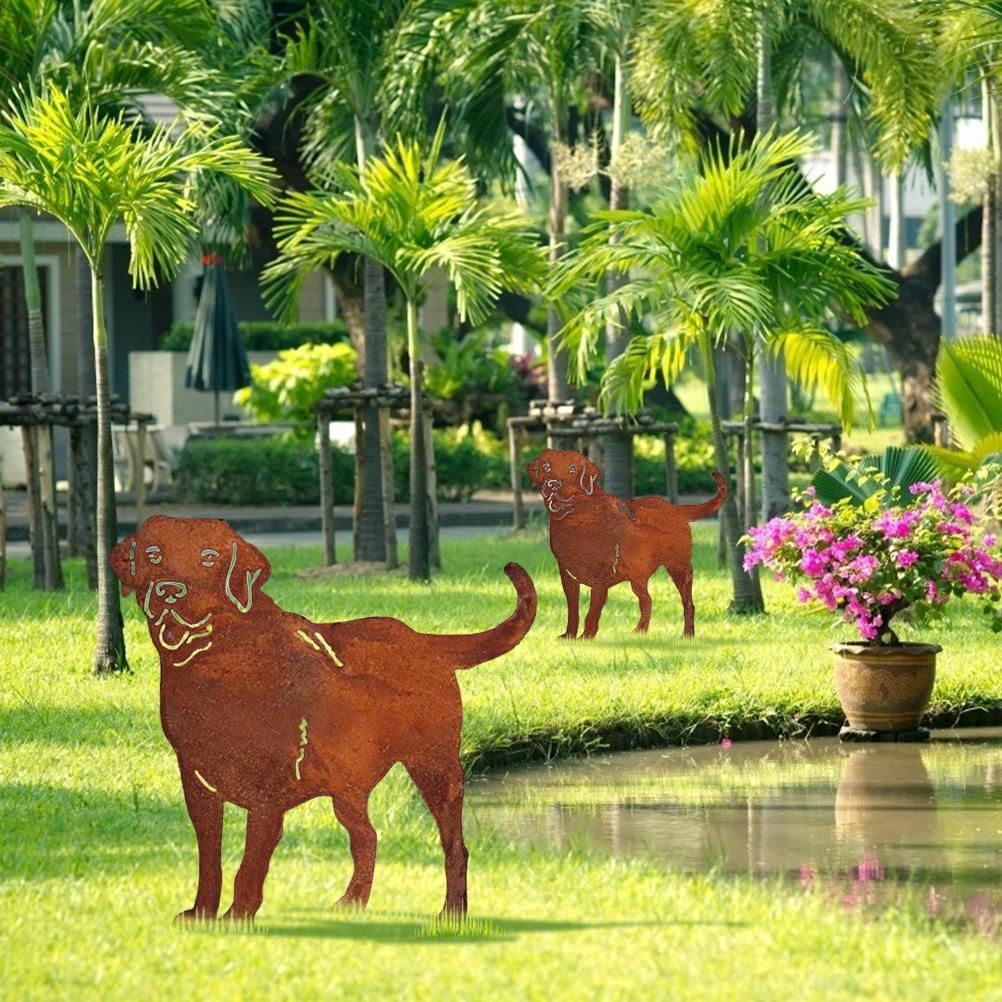 Metal Dog Decorative Garden Stakes Dog Silhouette Garden Decoration for Outdoor Lawn Ornaments Yard Sign