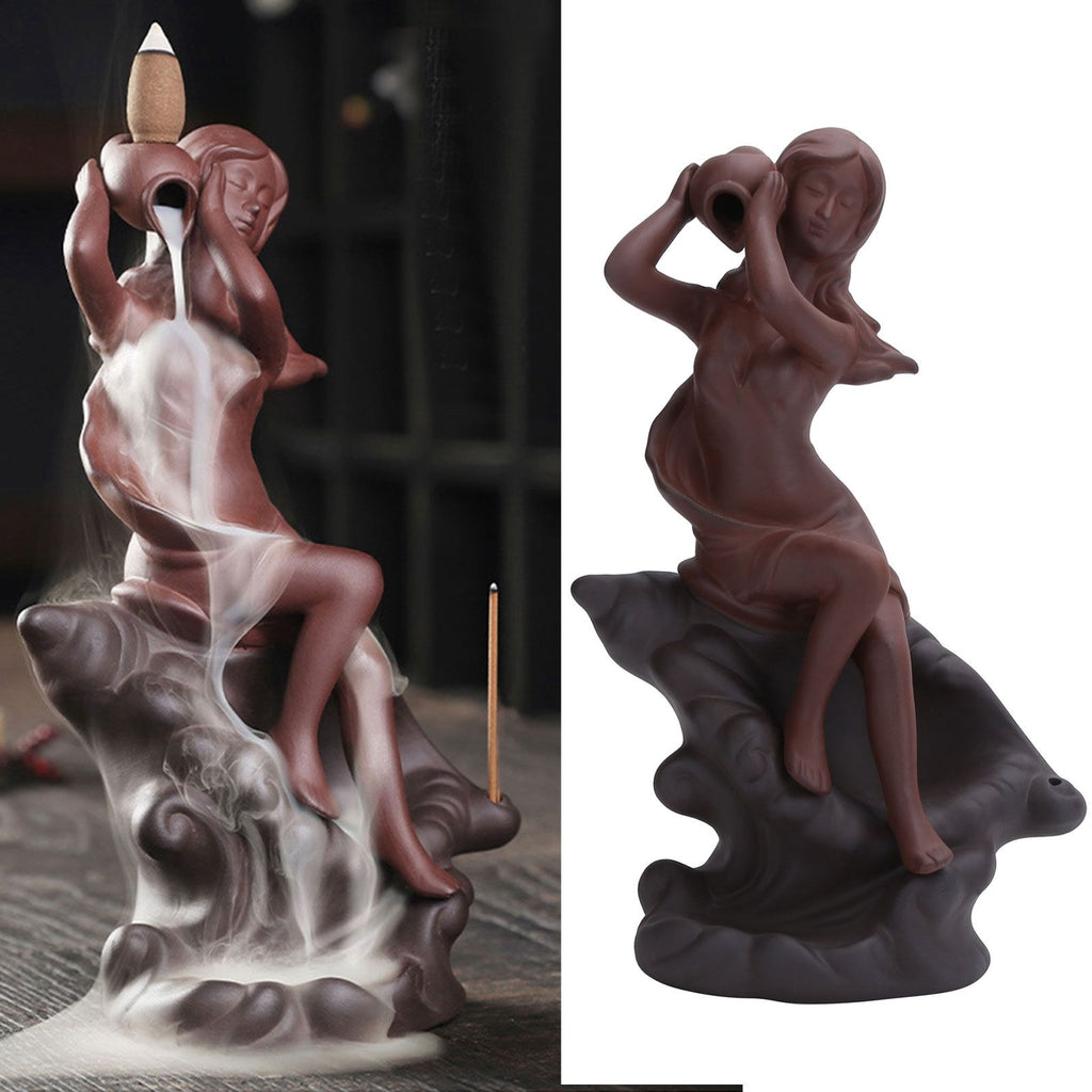 Incense Burner Red Stoneware Backflow Incense Holder Home Office Decoration Ornament