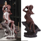 Incense Burner Red Stoneware Backflow Incense Holder Home Office Decoration Ornament