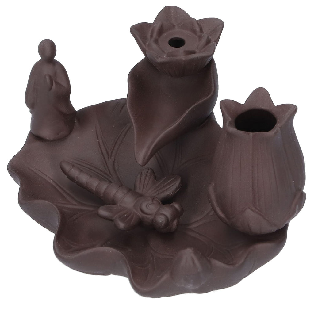 Incense Burner Red Porcelain Dragonfly Shape Backflow Smoke Waterfall Sandalwood Home Decor