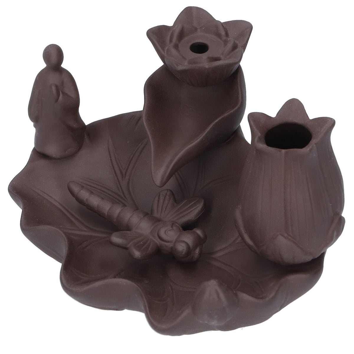 Incense Burner Red Porcelain Dragonfly Shape Backflow Smoke Waterfall Sandalwood Home Decor