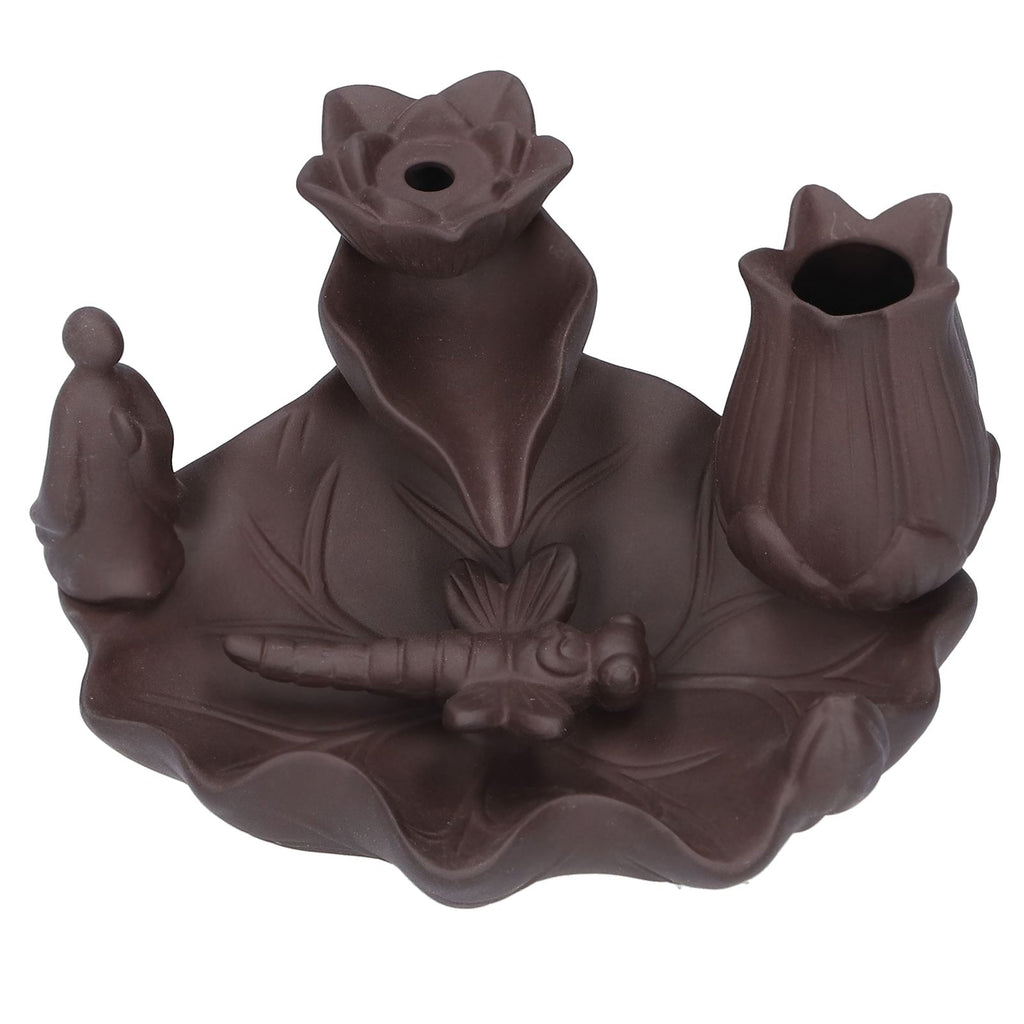 Incense Burner Red Porcelain Dragonfly Shape Backflow Smoke Waterfall Sandalwood Home Decor