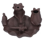 Incense Burner Red Porcelain Dragonfly Shape Backflow Smoke Waterfall Sandalwood Home Decor