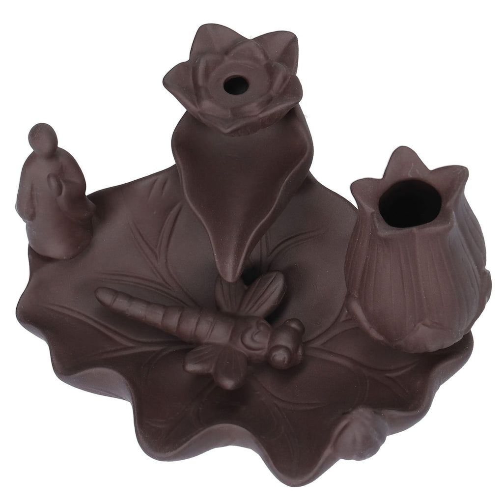 Incense Burner Red Porcelain Dragonfly Shape Backflow Smoke Waterfall Sandalwood Home Decor