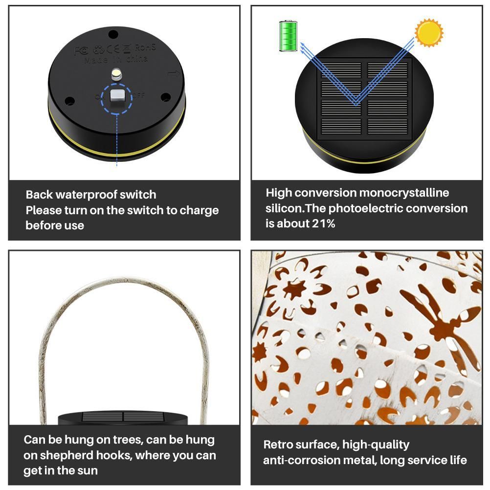 Outdoor Solar Garden Light Hollowed Out Shadow Lantern Hanging Solar Powered Lamp Garden Landscape Solar Lamp
