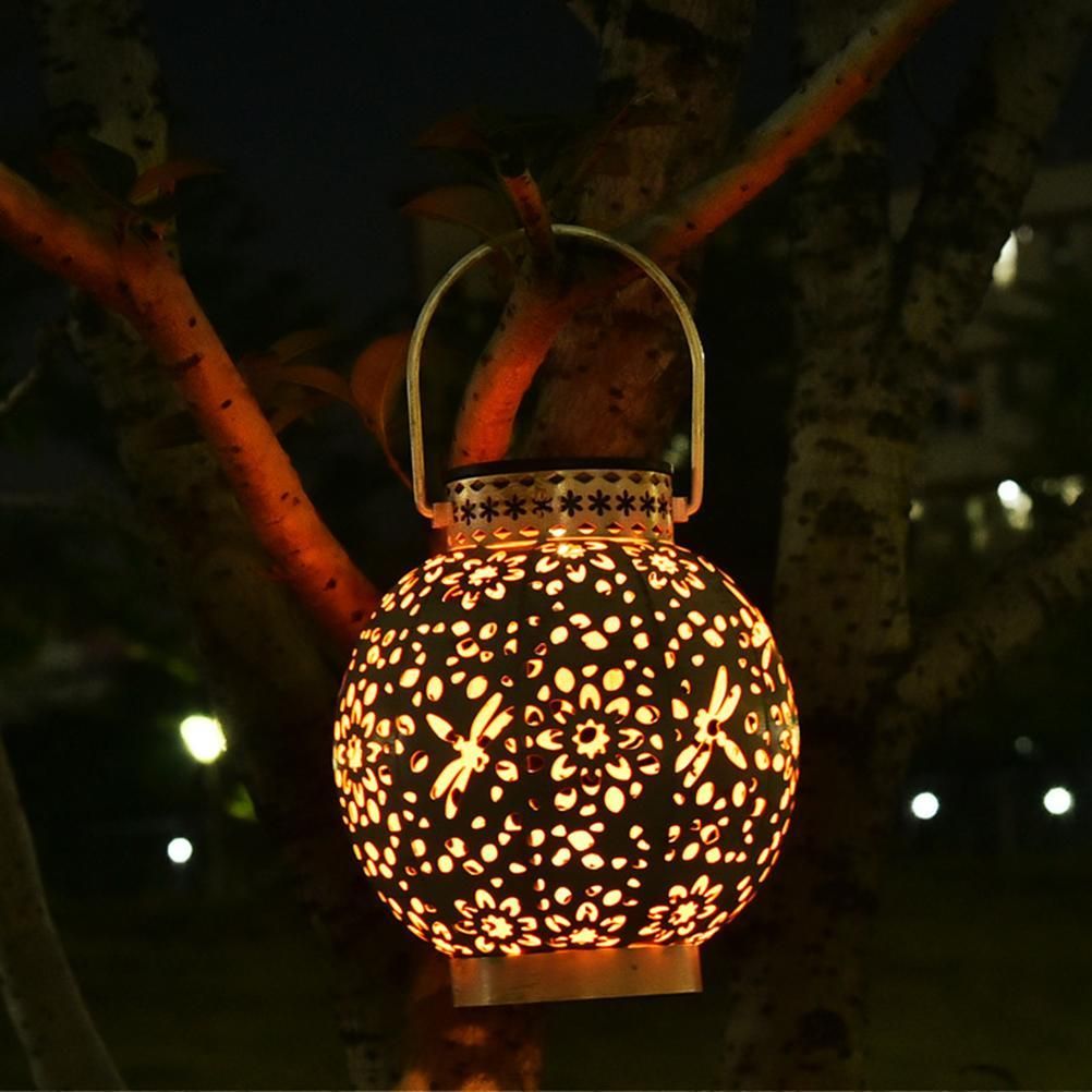 Outdoor Solar Garden Light Hollowed Out Shadow Lantern Hanging Solar Powered Lamp Garden Landscape Solar Lamp