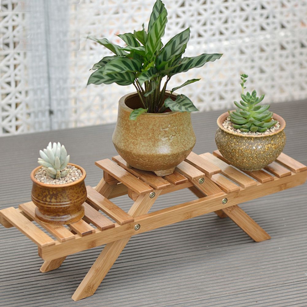 Wooden Standing Foldable 2-layered Potted Plant Flower Shelf Storage Rack Garden