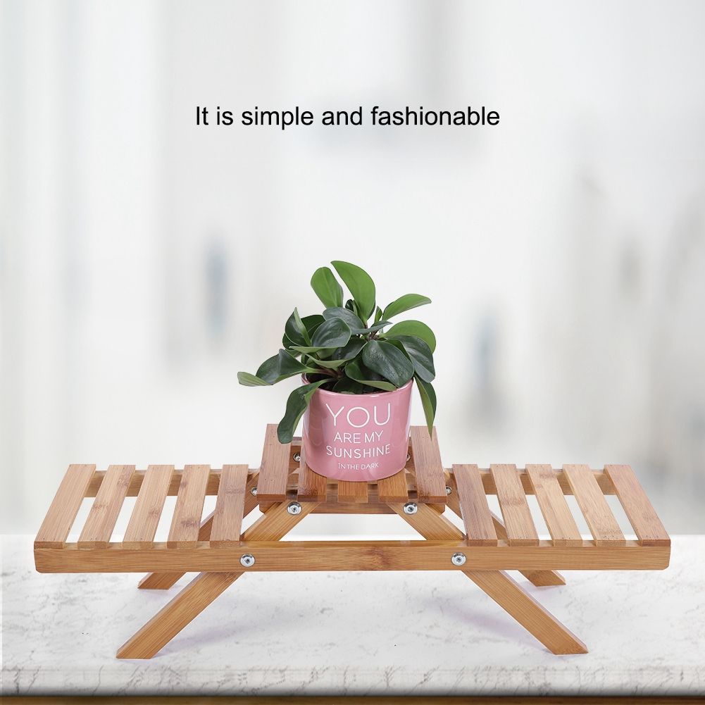 Wooden Standing Foldable 2-layered Potted Plant Flower Shelf Storage Rack Garden