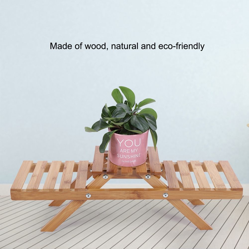 Wooden Standing Foldable 2-layered Potted Plant Flower Shelf Storage Rack Garden