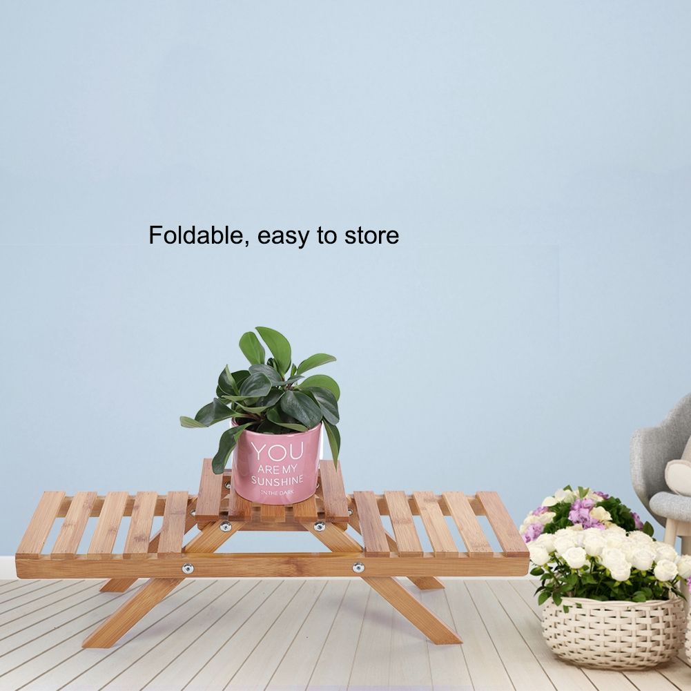 Wooden Standing Foldable 2-layered Potted Plant Flower Shelf Storage Rack Garden