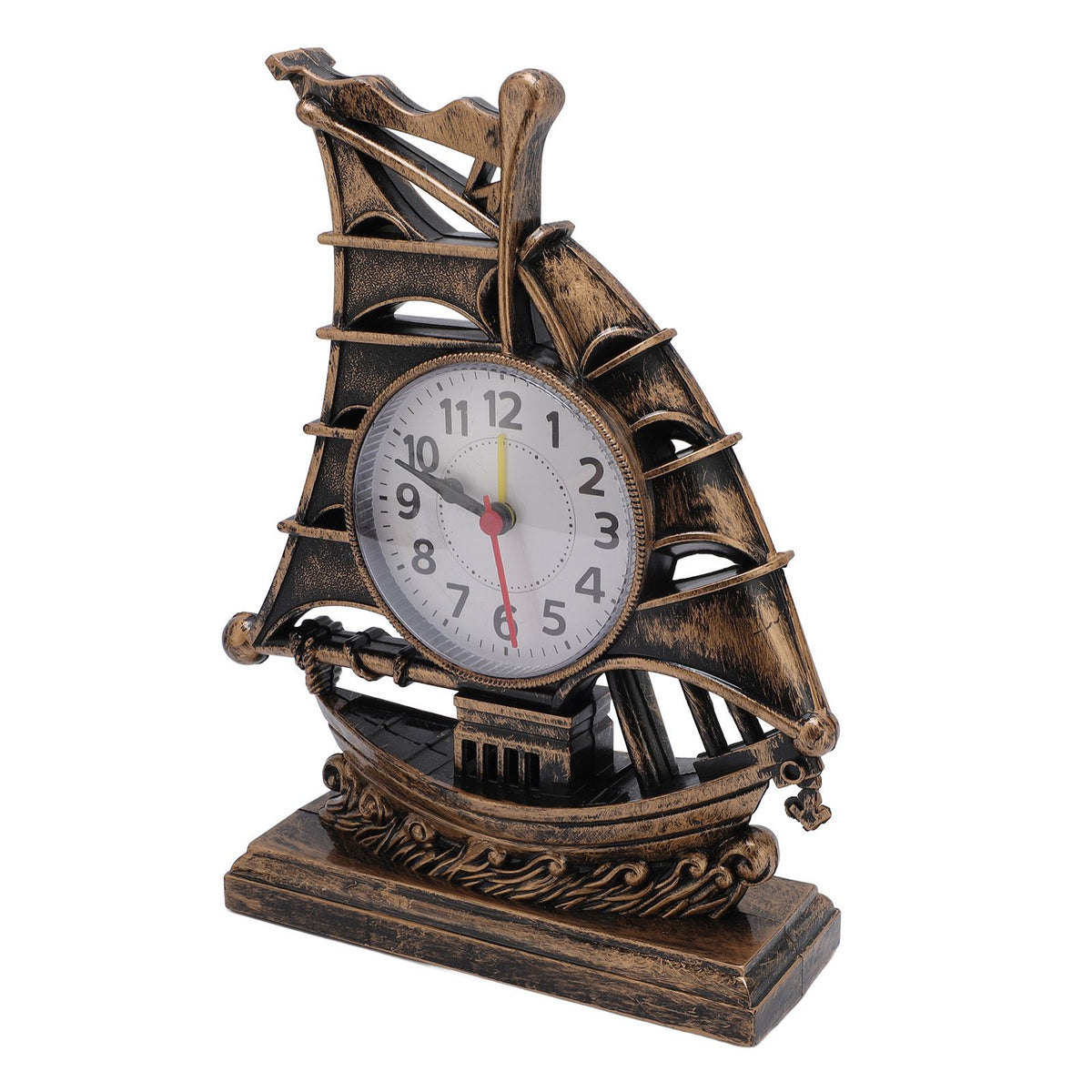 Sailboat Figurine Clock Antique Decorative Easy To Maintain Boat Figurine Time Clock for Home