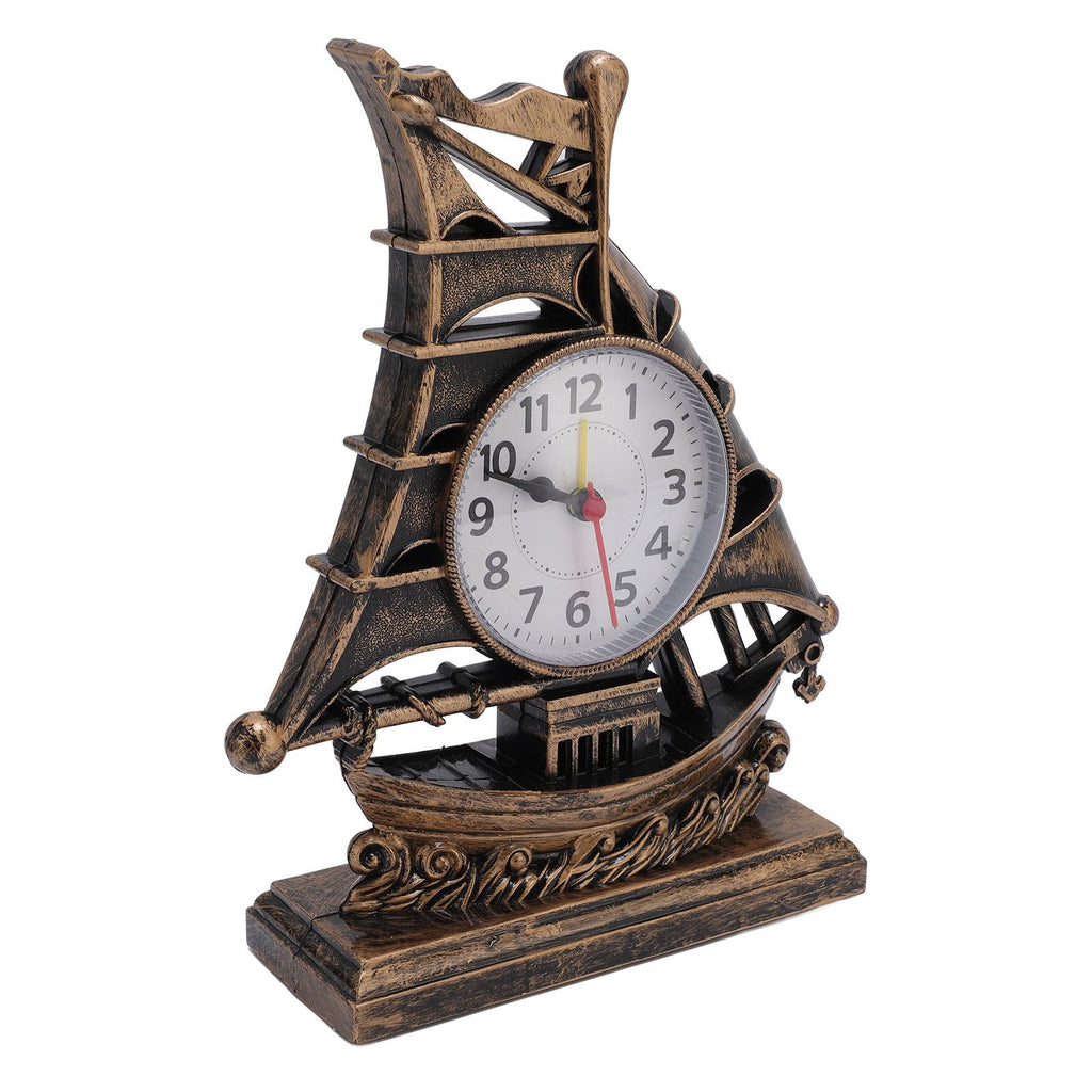 Sailboat Figurine Clock Antique Decorative Easy To Maintain Boat Figurine Time Clock for Home