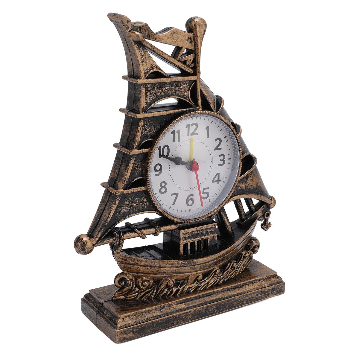 Sailboat Figurine Clock Antique Decorative Easy To Maintain Boat Figurine Time Clock for Home