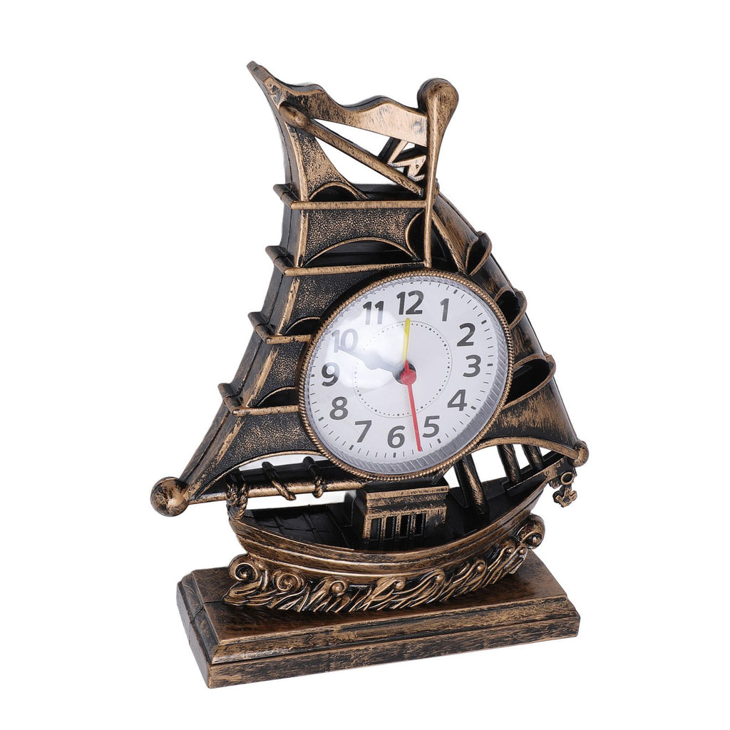 Sailboat Figurine Clock Antique Decorative Easy To Maintain Boat Figurine Time Clock for Home