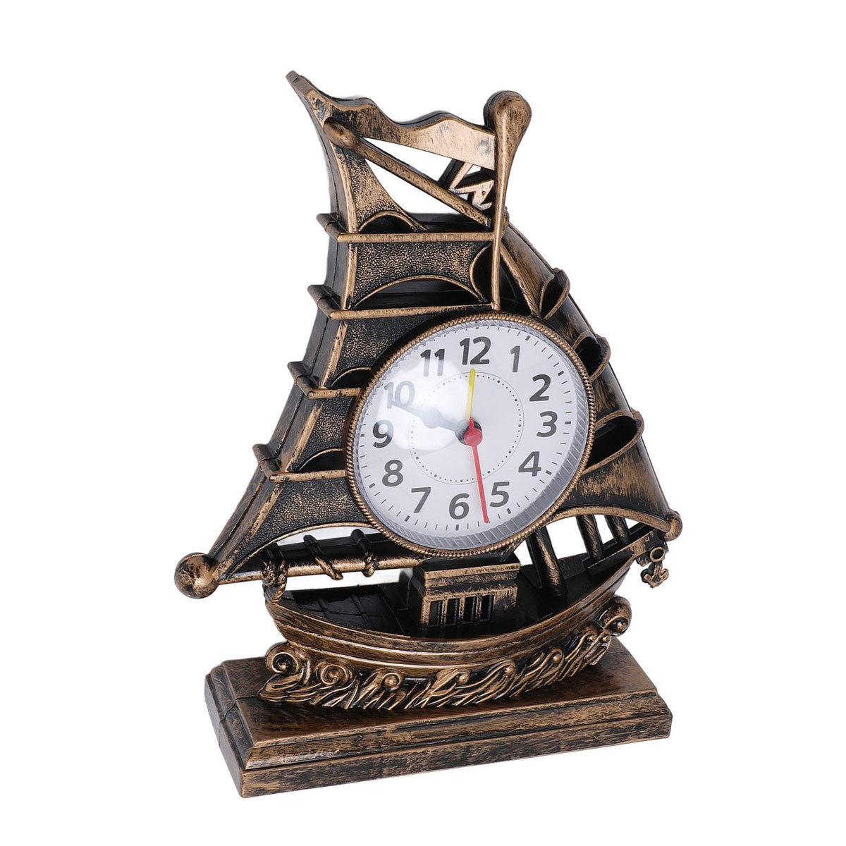 Sailboat Figurine Clock Antique Decorative Easy To Maintain Boat Figurine Time Clock for Home