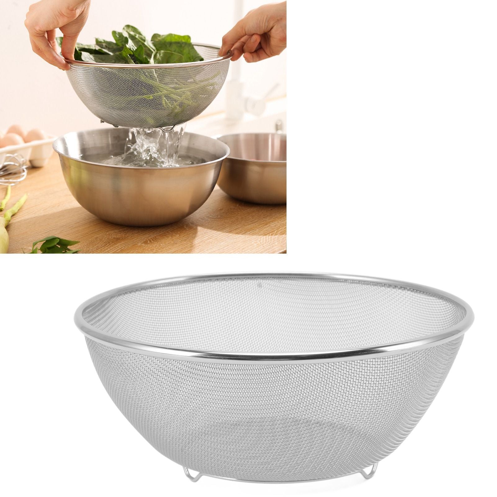Stainless Steel Strainer Colander Fast Drainage 24CM Diameter Safe Food Grade Material Salad Bowl for Home Kitchen Mesh Screen