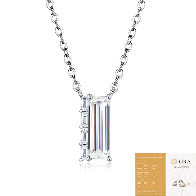 Elegant Moissanite Pendant Necklace with Square Cut Gemstone, Hypoallergenic 925 Silver Plated Chain, Adjustable Length for Daily Wear, Includes GRA Certificate, Ideal for Casual and Formal Outfits (Moissanite, Premium S925)