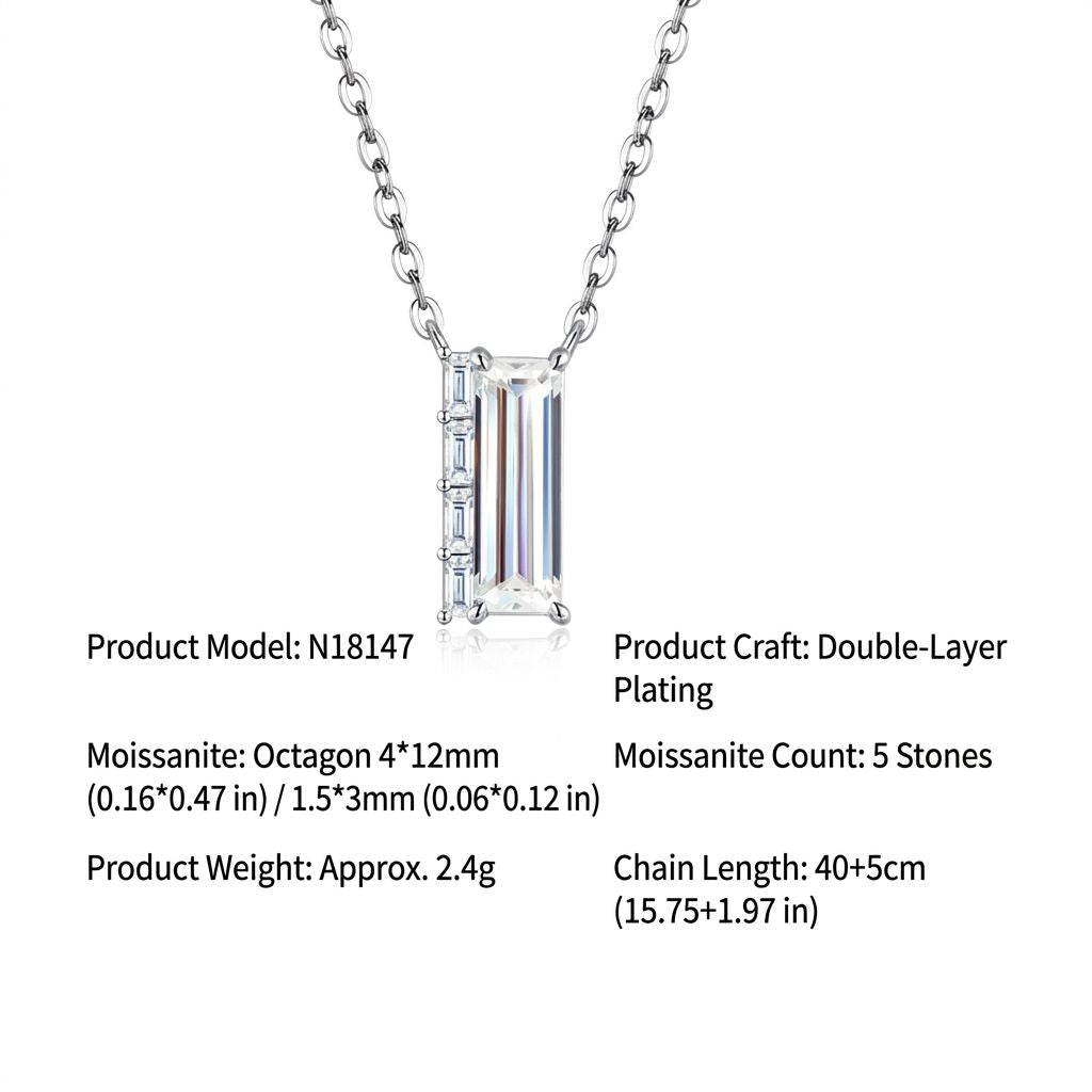 Elegant Moissanite Pendant Necklace with Square Cut Gemstone, Hypoallergenic 925 Silver Plated Chain, Adjustable Length for Daily Wear, Includes GRA Certificate, Ideal for Casual and Formal Outfits (Moissanite, Premium S925)