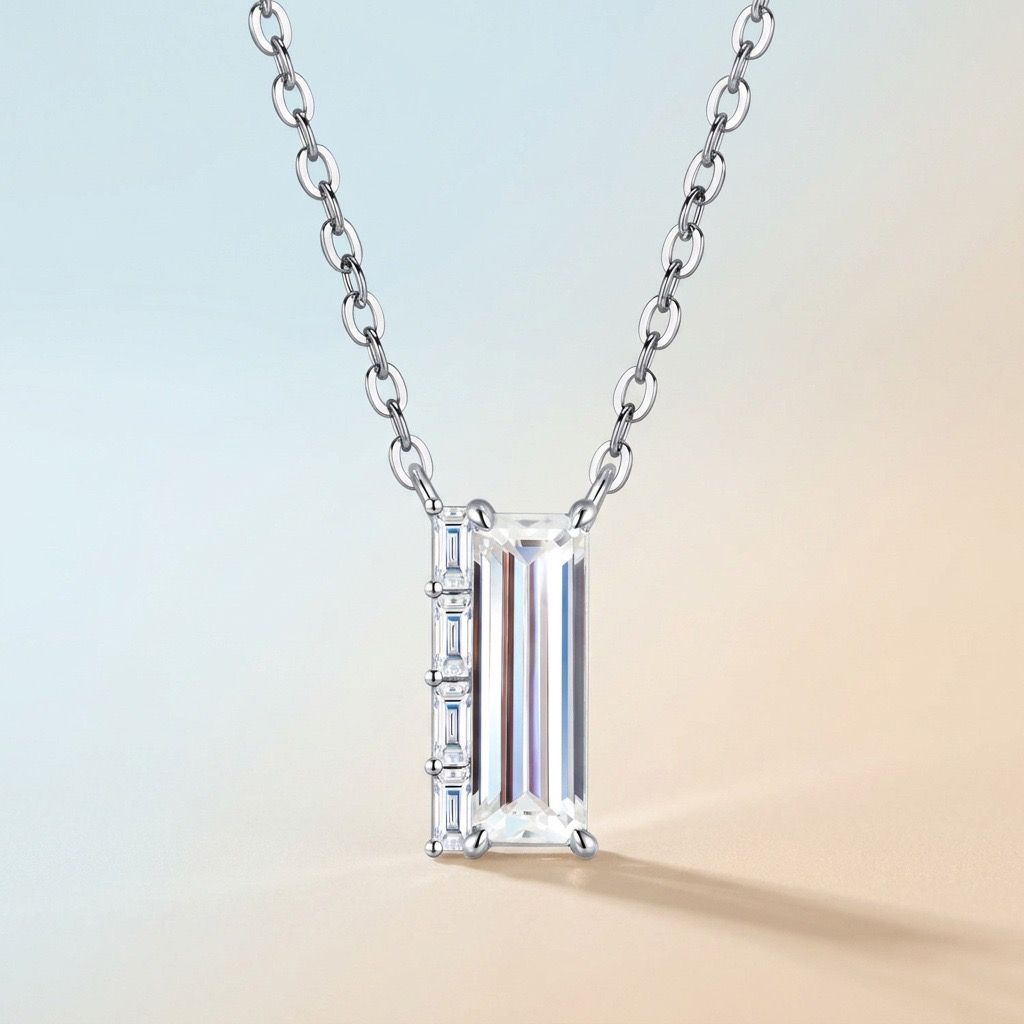 Elegant Moissanite Pendant Necklace with Square Cut Gemstone, Hypoallergenic 925 Silver Plated Chain, Adjustable Length for Daily Wear, Includes GRA Certificate, Ideal for Casual and Formal Outfits (Moissanite, Premium S925)
