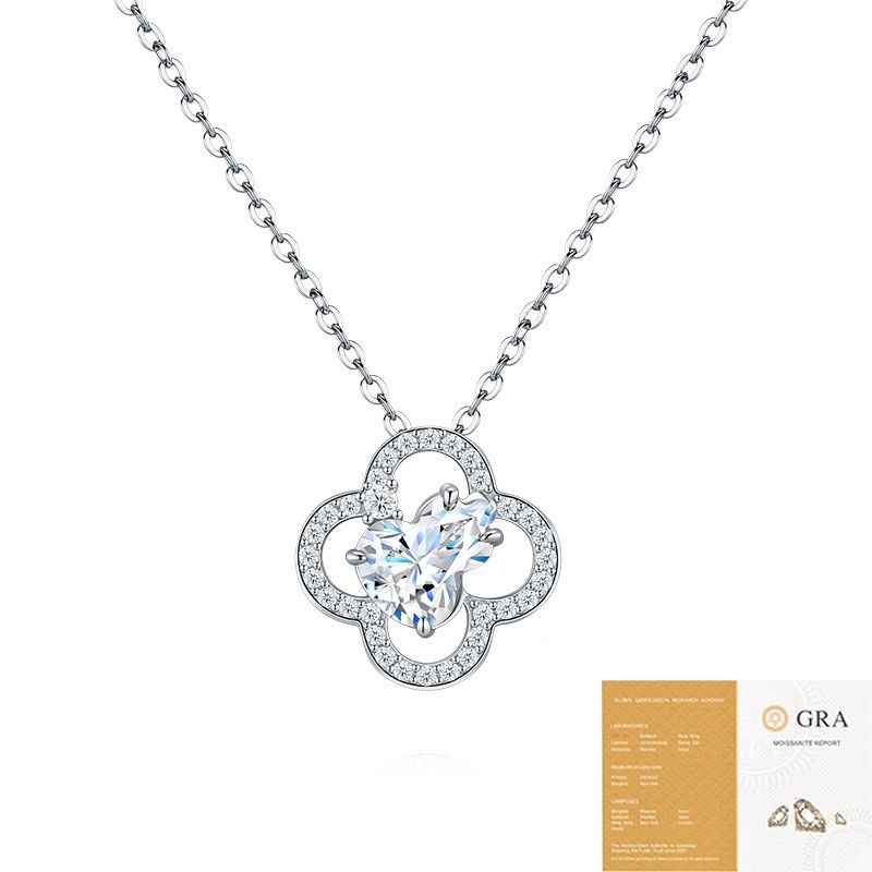 Elegant Moissanite Four-Leaf Clover Pendant Necklace with GRA Certificate – 925 Silver Plated, Hypoallergenic, Fade-Resistant, Lightweight Luxury Jewelry for Everyday Wear and Thoughtful Gift Giving (Moissanite, Premium S925)