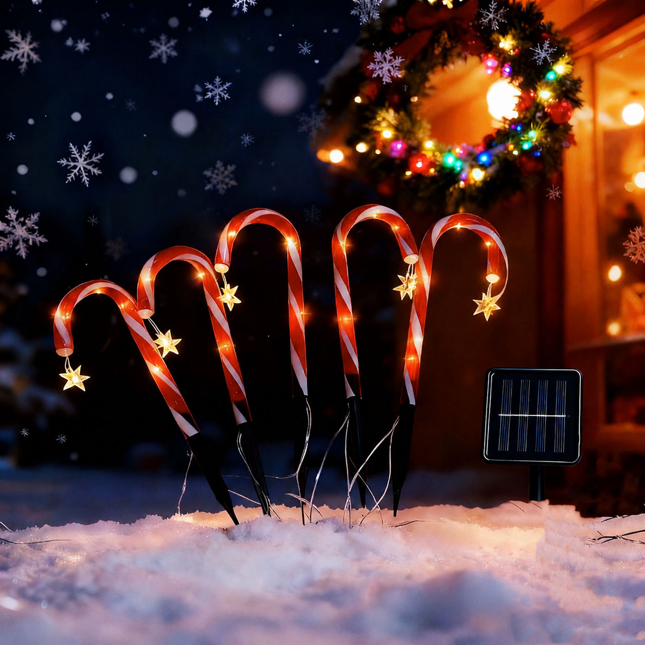Solar Candy Cane Pathway Lights with Star Accents, 5-Pack Red & White Striped LED Stake Lights, Warm Glow for Christmas Yard, Garden and Holiday Party Display (1PCS) Main image