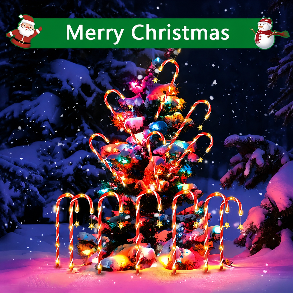 Solar Candy Cane Pathway Lights with Star Accents, 5-Pack Red & White Striped LED Stake Lights, Warm Glow for Christmas Yard, Garden and Holiday Party Display (1PCS)