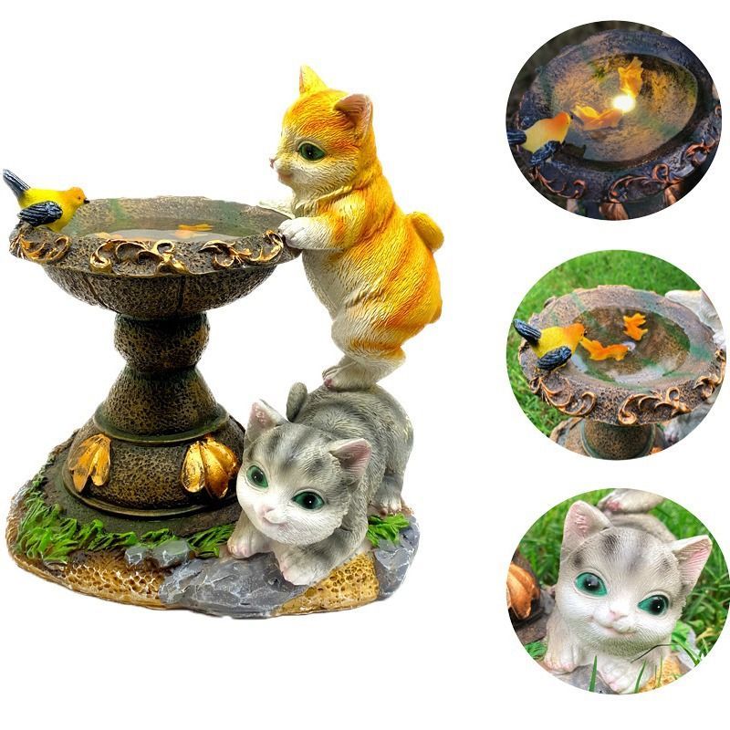 Rabbit Garden Lamp Solar Powered Garden Ornament Resin Garden Light Outdoor - Light Brown - Size 1