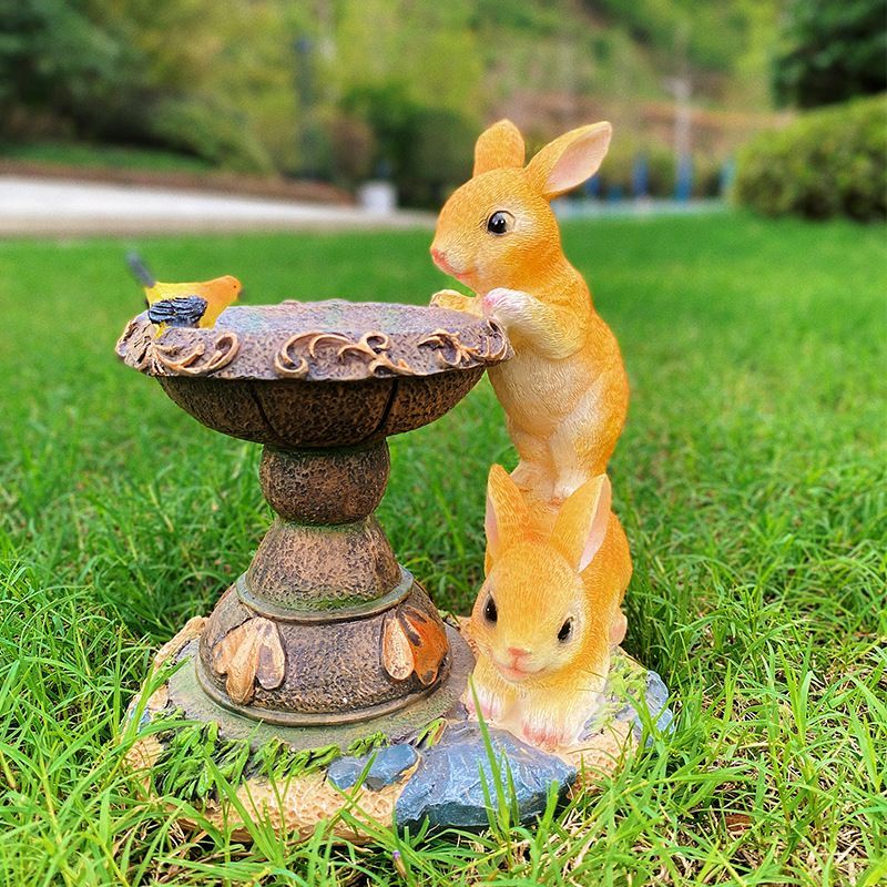 Rabbit Garden Lamp Solar Powered Garden Ornament Resin Garden Light Outdoor - Light Brown - Size 2