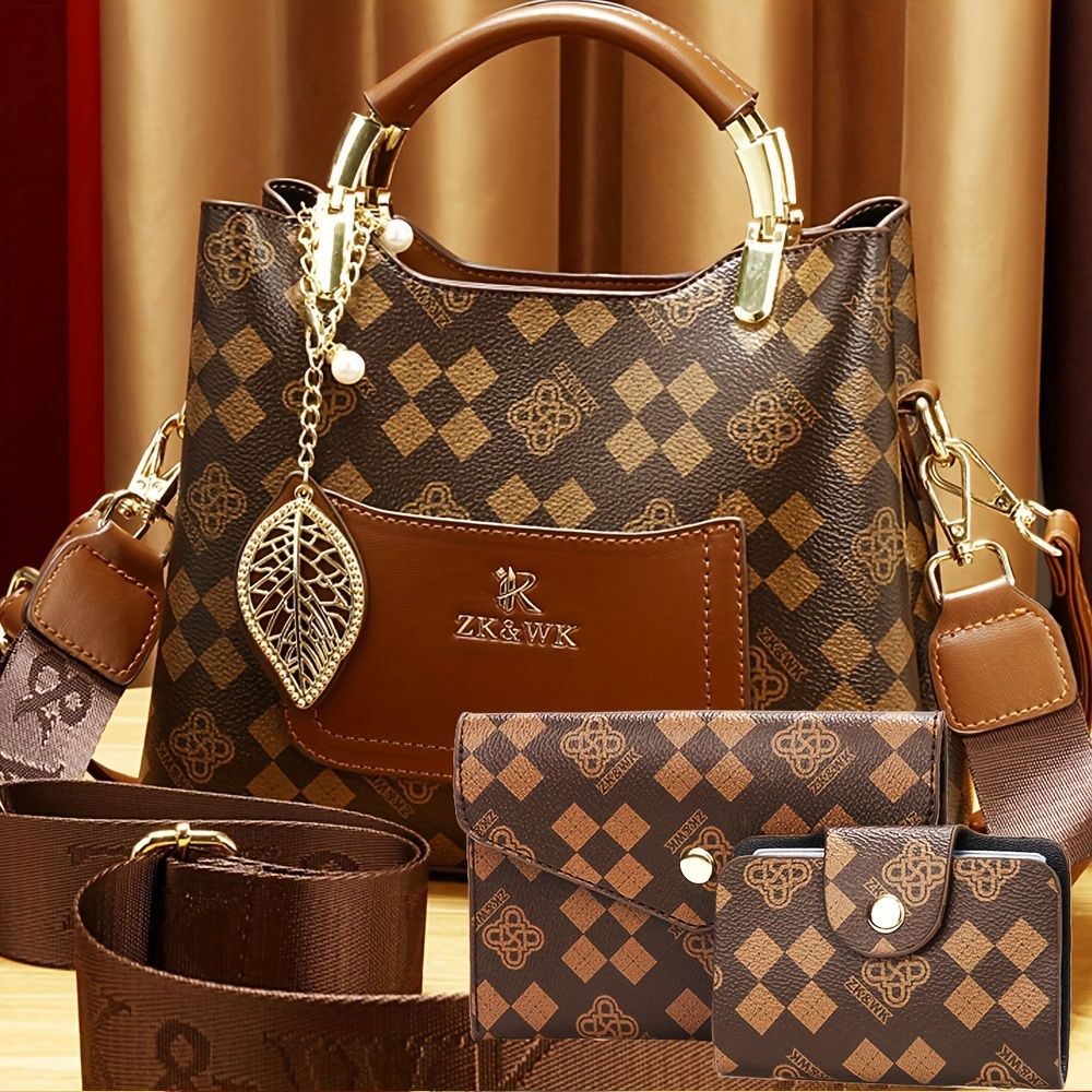 Women'S Handbag Set Monogram Handbag Three-Piece Handbag Set Australian Style - Brown - Size 25-11-19