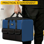 Black tool storage bag, large capacity tool bag, heavy duty tool organizer, wear resistant tool bag, professional tool carry bag, tradesman tool bag, DIY tool storage