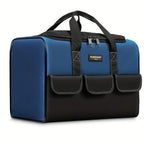 Black tool storage bag, large capacity tool bag, heavy duty tool organizer, wear resistant tool bag, professional tool carry bag, tradesman tool bag, DIY tool storage