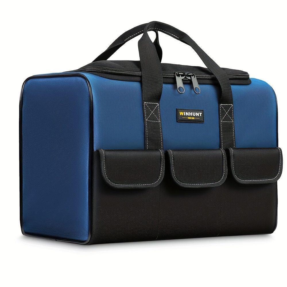 Black tool storage bag, large capacity tool bag, heavy duty tool organizer, wear resistant tool bag, professional tool carry bag, tradesman tool bag, DIY tool storage