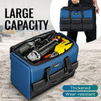 Black tool storage bag, large capacity tool bag, heavy duty tool organizer, wear resistant tool bag, professional tool carry bag, tradesman tool bag, DIY tool storage