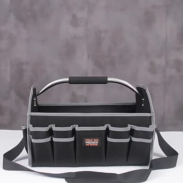 Black Yellow portable tool organizer, tool basket, tool storage, DIY tools, professional tools, tool compartments, Australian tradesperson, workshop organizer, heavy-duty tool carrier