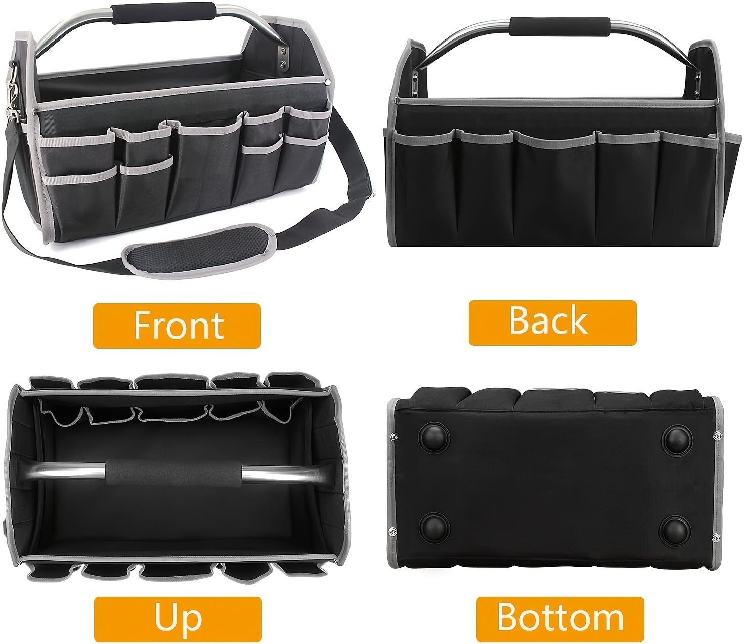 Black Yellow portable tool organizer, tool basket, tool storage, DIY tools, professional tools, tool compartments, Australian tradesperson, workshop organizer, heavy-duty tool carrier