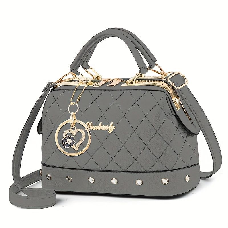 Women'S Handbag Quilted Handbag Studded Handbag Black Handbag Gold Toned - Red - Size 25-13-16 Main image