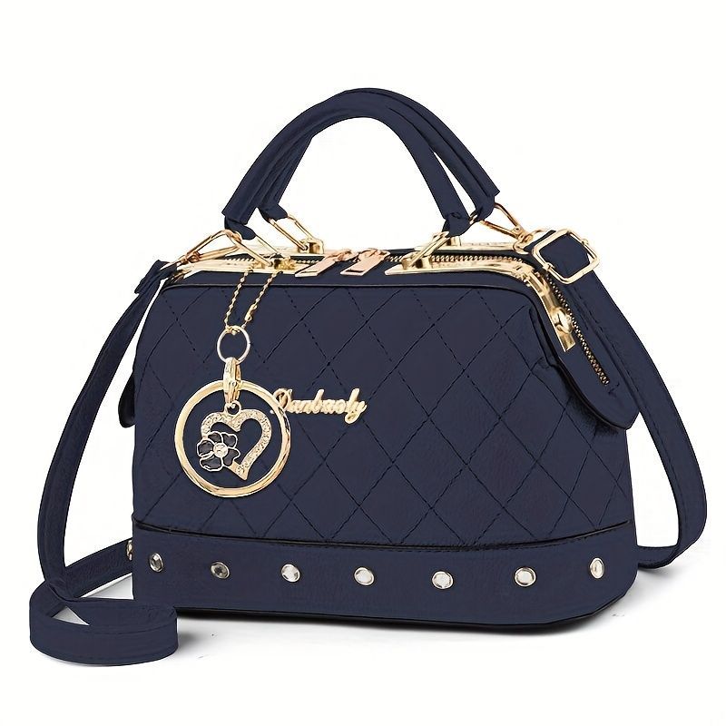 Women'S Handbag Quilted Handbag Studded Handbag Black Handbag Gold Toned - White - Size 25-13-16