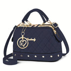 Women'S Handbag Quilted Handbag Studded Handbag Black Handbag Gold Toned - White - Size 25-13-16