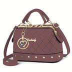 Women'S Handbag Quilted Handbag Studded Handbag Black Handbag Gold Toned - White - Size 25-13-16