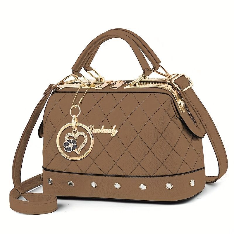 Women'S Handbag Quilted Handbag Studded Handbag Black Handbag Gold Toned - White - Size 25-13-16