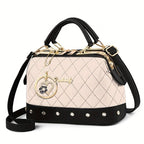 Women'S Handbag Quilted Handbag Studded Handbag Black Handbag Gold Toned - White - Size 25-13-16