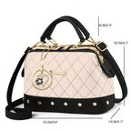 Women'S Handbag Quilted Handbag Studded Handbag Black Handbag Gold Toned - White - Size 25-13-16