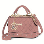 Women'S Handbag Quilted Handbag Studded Handbag Black Handbag Gold Toned - White - Size 25-13-16