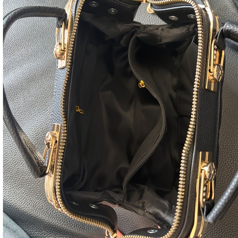 Women'S Handbag Quilted Handbag Studded Handbag Black Handbag Gold Toned - White - Size 25-13-16
